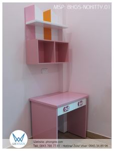 Bàn học tay nắm nơ Hello Kitty có giá sách treo tường