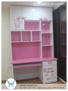 Bàn học Hello Kitty liền giá sách cao kịch trần