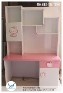 Bàn học sinh tiểu học liền giá sách Hello Kitty 02