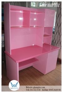 Bàn học tiểu học liền giá sách BHGS-TH.02 màu hồng