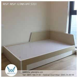 Giường ngăn kéo tạo mẫu với đường vát vân gỗ sồi trắng