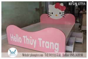 Giường Hello Kitty trang trí tên bé yêu có 2 ngăn kéo