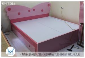 Giường 3 ngăn kéo cánh bướm hồng dễ thương