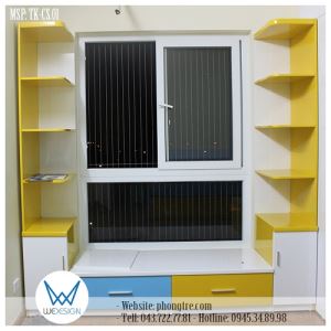 Kệ sách trang trí liền tủ bệt ngồi đọc sách