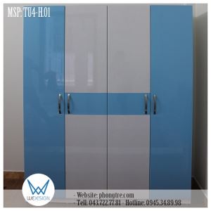 Tủ áo 4 cánh sơn trang trí tạo hình chữ H