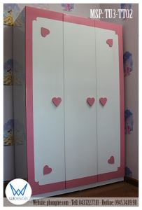 Tủ áo bé gái 1m2 cánh trang trí trái tim hồng 