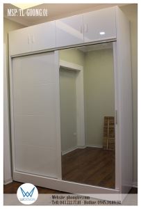 Tủ áo màu trắng 2 cánh lùa có gương TL-GUONG.01