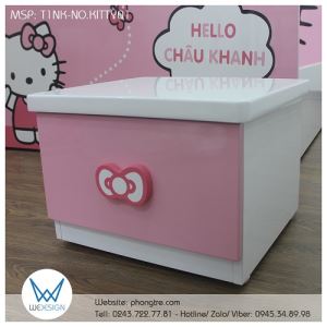 Tủ táp đầu giường 1 ngăn kéo tay nắm nơ Hello Kitty