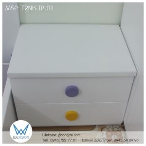 Tủ táp 2 ngăn kéo màu trắng có tay nắm hình tròn