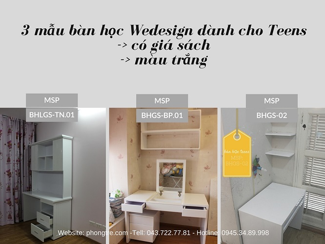 3 thiết kế bàn học có giá sách màu trắng dành cho Teens