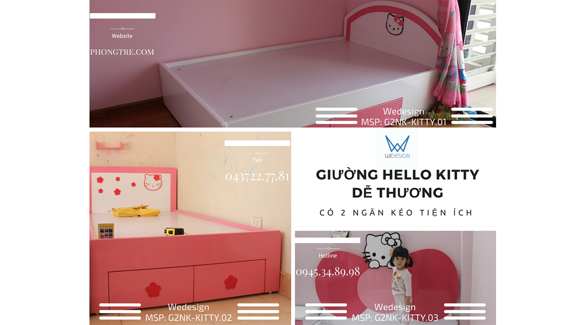 3 mẫu giường Hello Kitty dễ thương có 2 ngăn kéo