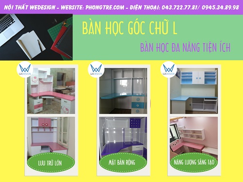Bàn học góc chữ L - bàn học đa năng tiện ích