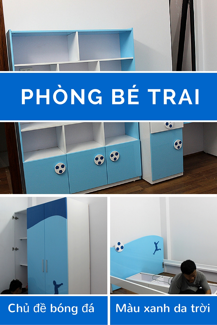 Phòng ngủ bé trai nhà anh Sơn chủ đề bóng đá