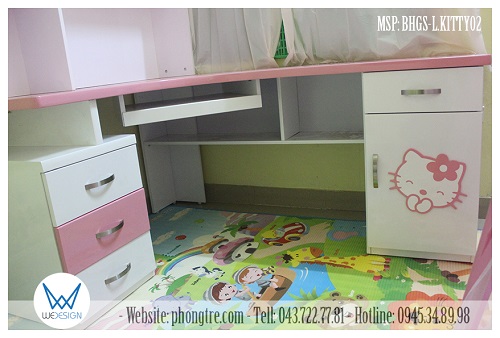 Phần bàn học của bàn học chữ L liền giá sách Hello Kitty MSP: BHGS-L.KITTY02