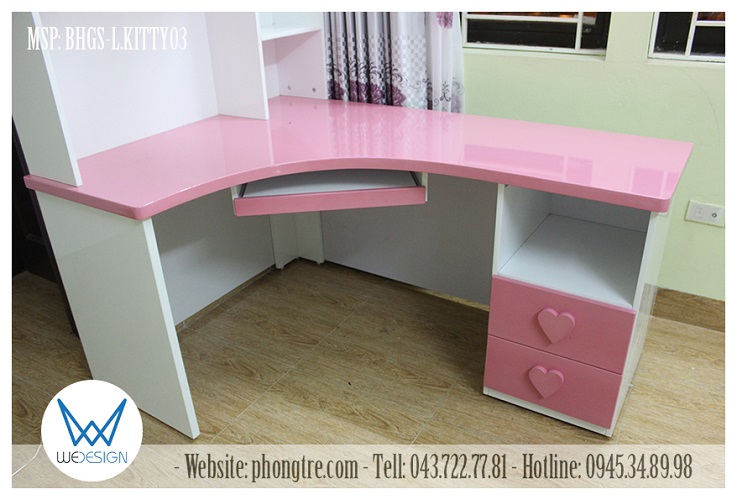 Chi tiết phần bàn học của bàn học chữ L Hello Kitty MSP: BHGS-L.KITTY03