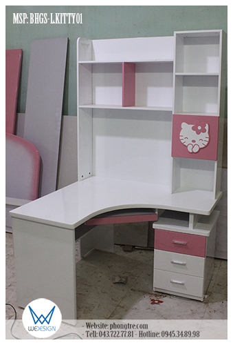 Bàn học chữ L liền giá sách Hello Kitty MSP: BHGS-L.KITTY01