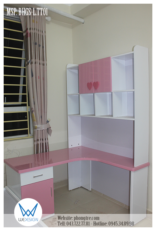 Bàn học góc 1mx1m2 trang trí trái tim