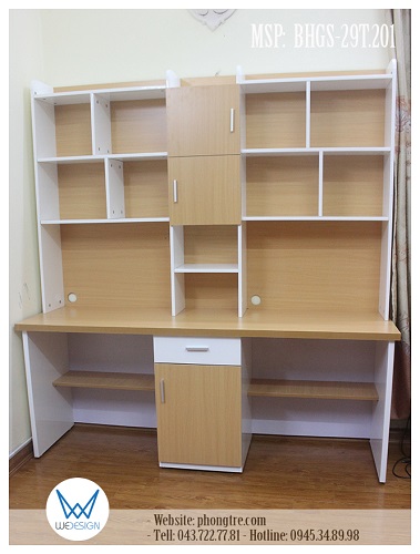 Bàn học đôi liền giá sách MSP: BHGS-29T.201