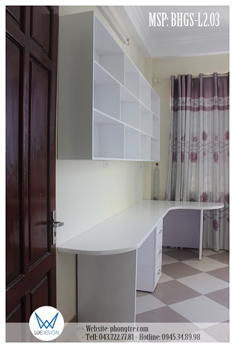 Bàn học đôi đặt góc tường 1m2x2m7 MSP: BHGS-L2.03 màu trắng dành cho Teens