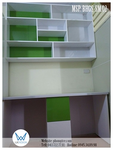 Bàn học đôi có giá sách treo tường MSP: BHGS-SM.02