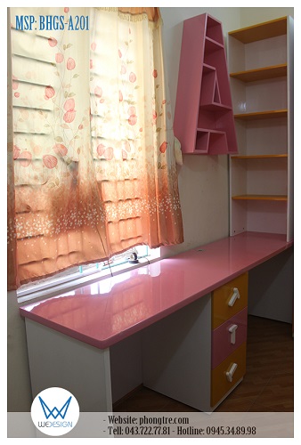 Bàn học đôi sắc màu trang trí chủ đề chữ cái dễ thương dành cho bé gái MSP: BHGS-A201