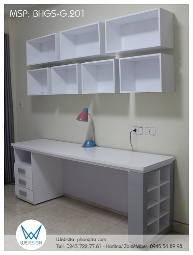 Bàn học đôi BHGS-G.201 có kệ sách kiểu hộc chữ nhật