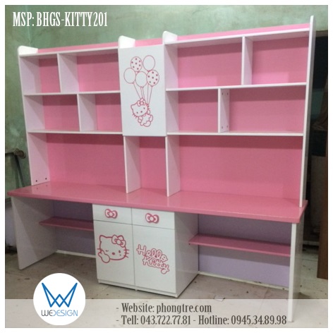 Bàn học đôi Hello Kitty liền giá sách BHGS-KITTY201