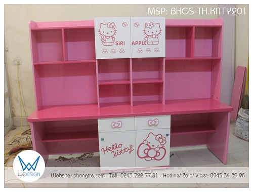 Bàn học đôi tiểu học Hello Kitty liền giá sách BHGS-TH.KITTY201