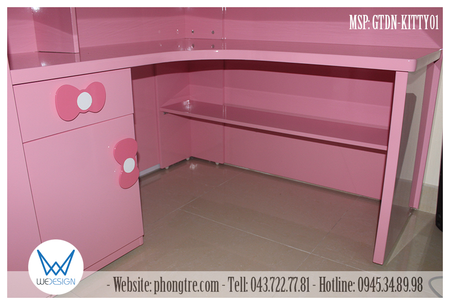 Chi tiết phía dưới bàn học của giường tầng đa năng MSP: GTDN-KITTY01