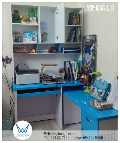 Bàn học góc đa năng MSP: BHGS-L.03 được ghép bởi bàn học liền giá sách và bàn học thẳng