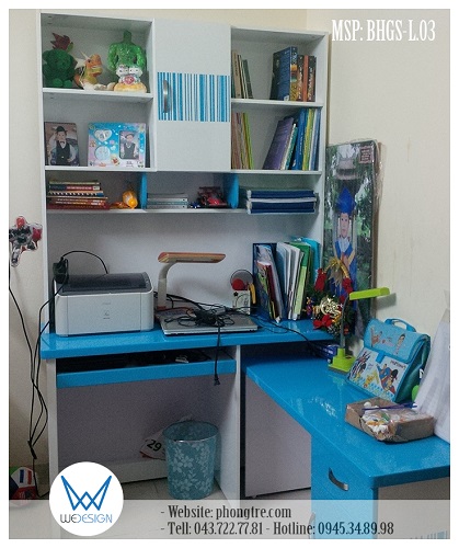 Mẫu bàn học góc đa năng MSP: BHGS-L.03 trang trí kẻ sọc tạo hình mã vạch