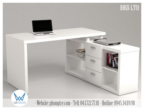 Ảnh minh họa - Mẫu bàn học góc liền tủ sách dưới mặt bàn MSP: BHGS-L.T01
