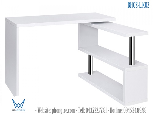 Ảnh minh hoa - Mẫu bàn học góc có kệ sách zig zag dưới mặt bàn MSP: BHGS-L.K02