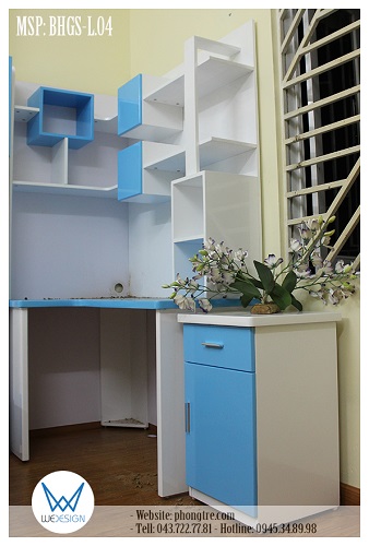 Bàn học góc liền kệ sách góc L kiểu kệ trang trí MSP: BHGS-L.04