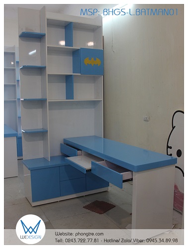 Bàn học góc liền tủ sách Batman BHGS-L.BATMAN01 thiết kế đặt góc tường 1m2x1m6