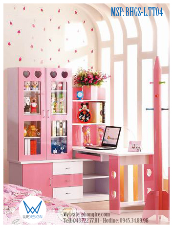 Ảnh minh họa - Mẫu bàn học góc liền tủ sách trang trí trái tim MSP: BHGS-L.TT04