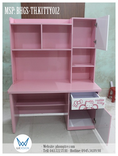 Kết cấu bàn học tiểu học liền giá sách Hello Kitty MSP: BHGS-TH.KITTY012
