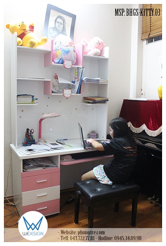 Bàn học Hello Kitty liền giá sách MSP: BHGS-KITTY.03