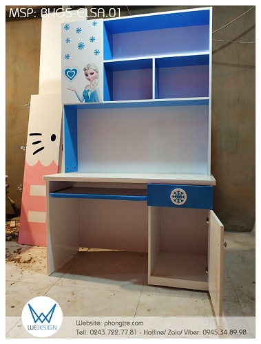 Dưới mặt bàn được thiết kế đợt rút cho sử dụng PC hoặc để 1 số sách vở, tủ đồ 1 ngăn kéo - 1 cánh để đồ dùng học và cặp sách học sinh