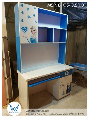 Bàn học liền giá sách công chúa băng giá Elsa BHGS-ELSA.01
