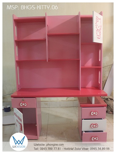 Dùng cho một học sinh, bàn học liền giá sách Hello Kitty BHGS-KITTY.06 mang đến những tiện ích thực cần thiết cho học sinh