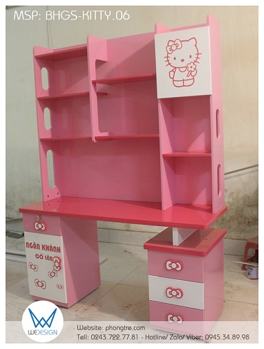 Bàn học sinh Hello Kitty liền giá sách BHGS-KITTY.06