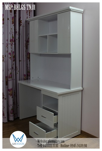 Thiết kế bàn học liền giá sách cung cấp đa công năng tiện ích cho góc học tập