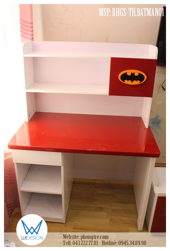 Bàn học sinh tiểu học liền giá sách MSP: BHGS-TH.BATMAN01 phiên bản màu đỏ
