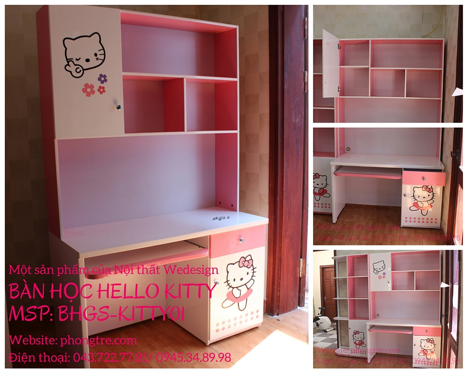 Video bàn học liền giá sách trang trí Hello Kitty múa ba lê