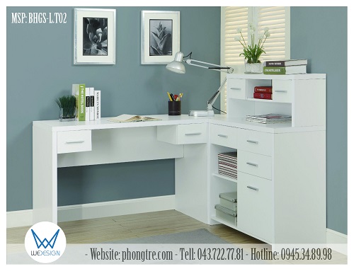 Ảnh minh họa - Mẫu bàn học góc chữ L liền tủ sách MSP: BHGS-L.T02