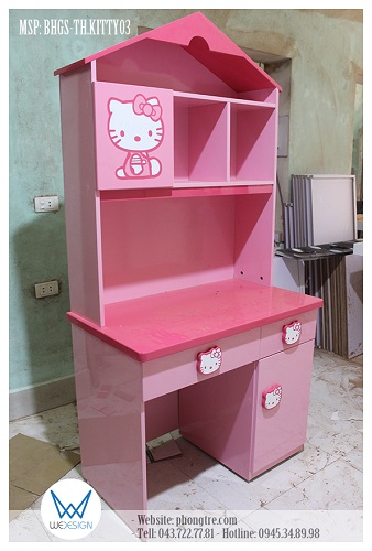 Bàn học ngôi nhà Hello Kitty kiểu bàn học liền giá sách tiện ích