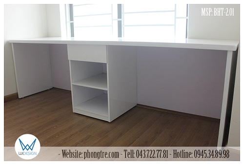 Bàn học đôi màu trắng có tủ đồ 1 ngăn kéo - 2 học để sách MSP: BHT-2.01
