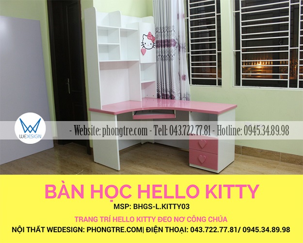 Video bàn học Hello Kitty đeo nơ công chúa dễ thương