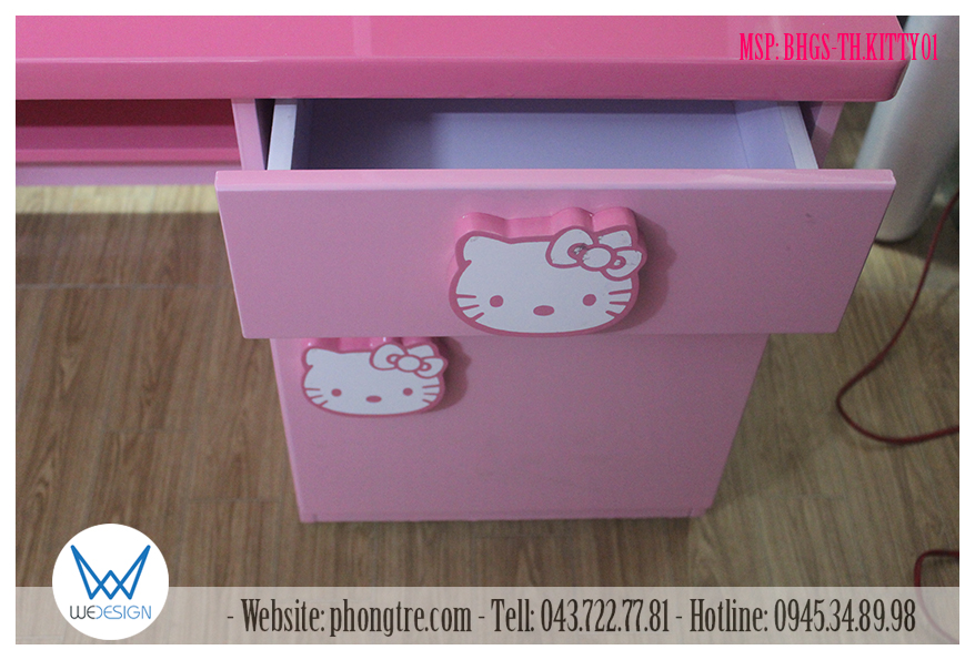 Tay nắm ngăn kéo và tay nắm tủ đồ được tạo hình mặt Mèo Hello Kitty đeo nơ